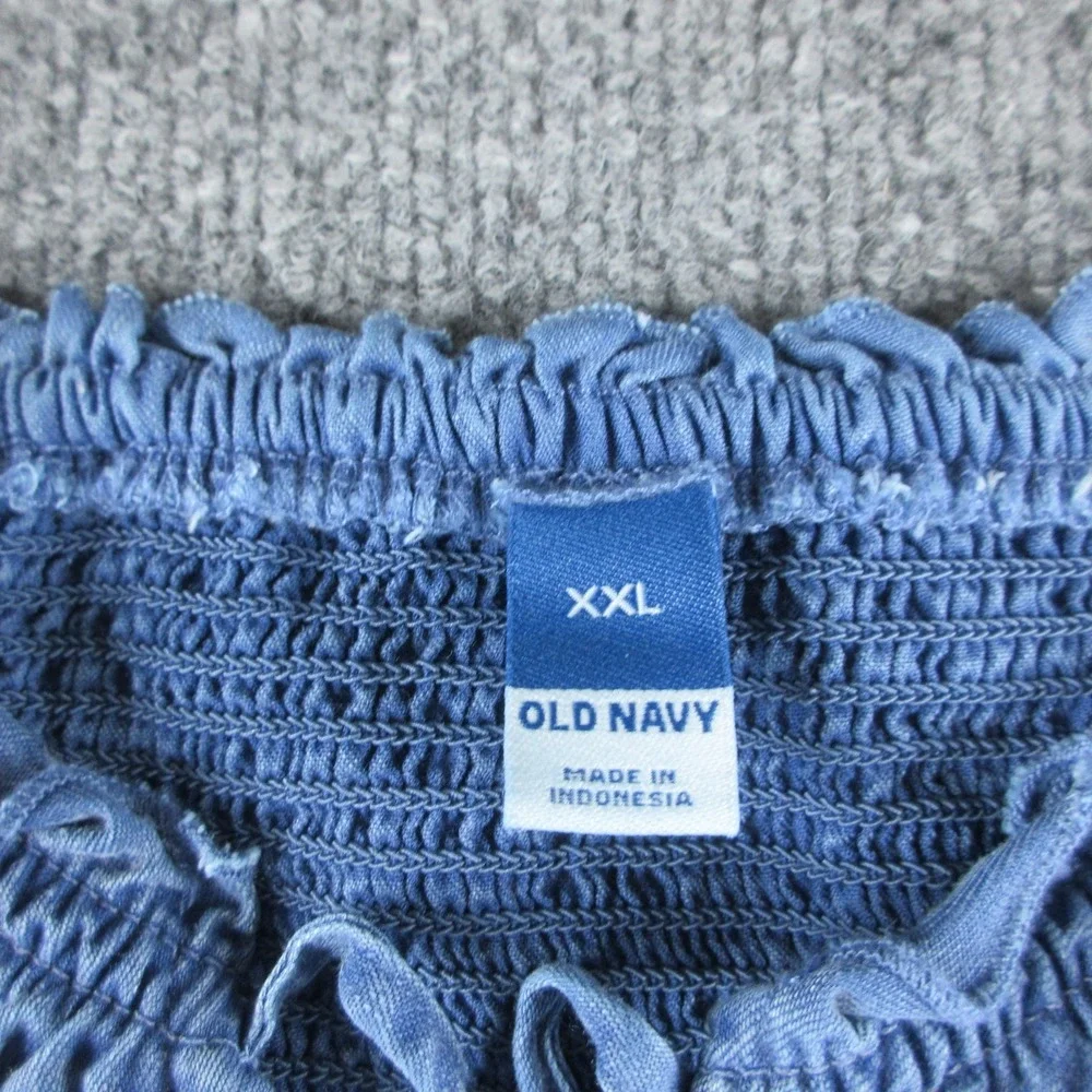 Old Navy Dress Womens XXL Blue Smocked Square Neck 3/4 Puff‎ Sleeve Trapeze Mini